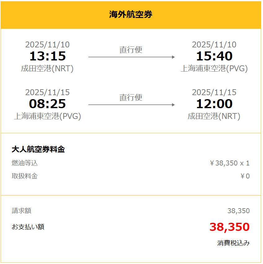 SkyTravel決済画面のスクリーンショット