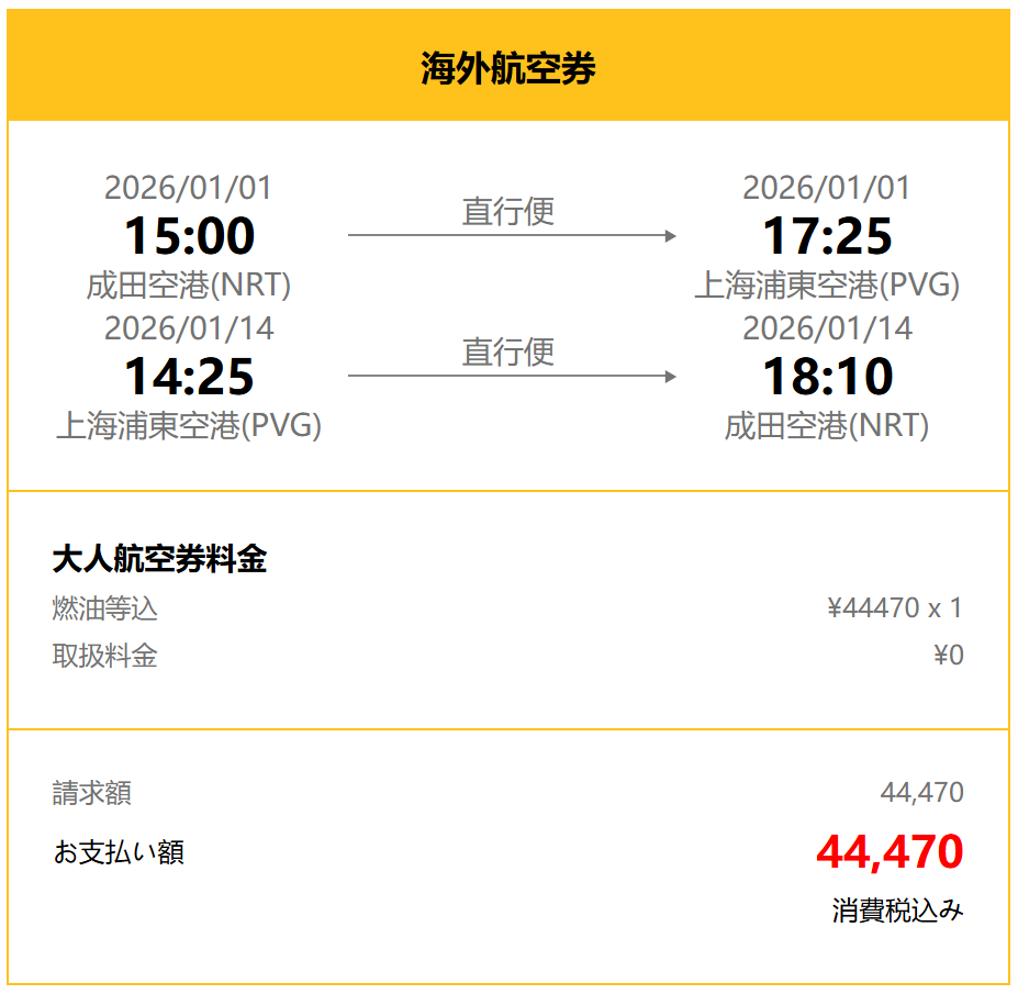 SkyTravel決済画面のスクリーンショット